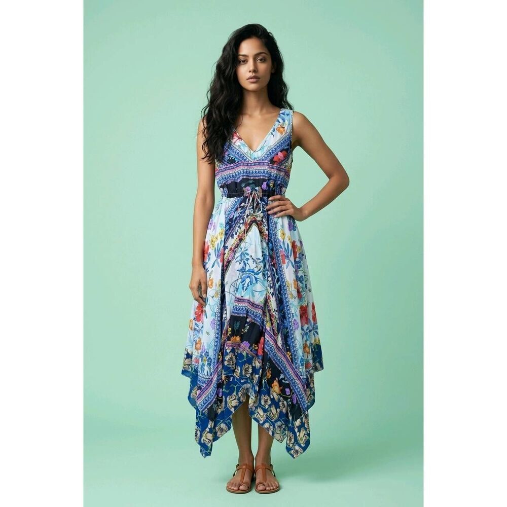 🔹️NWT Johnny Was Silk Cassia Asymmetric Hem Sleeveless Dress Small